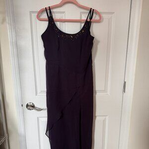 Vintage 90s Dark Purple Midi Dress Approx Size L